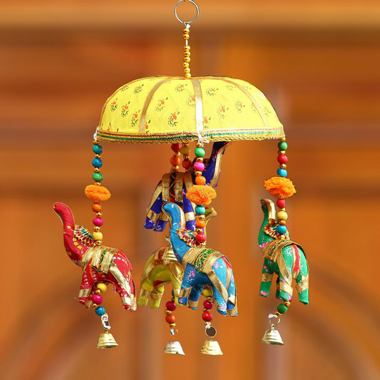 E-CraftIndia Handcrafted Decorative Elephant Wall/Door/Window Hanging Bells