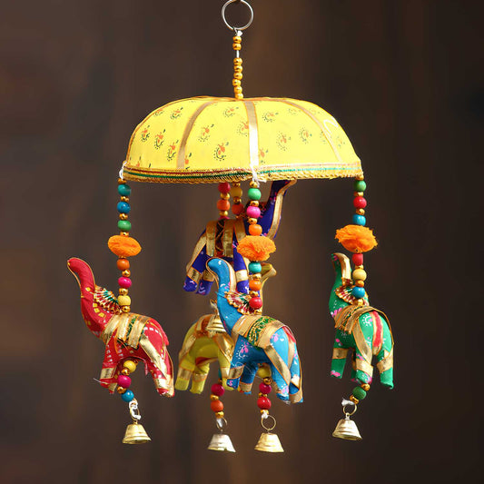 E-CraftIndia Handcrafted Decorative Elephant Wall/Door/Window Hanging Bells